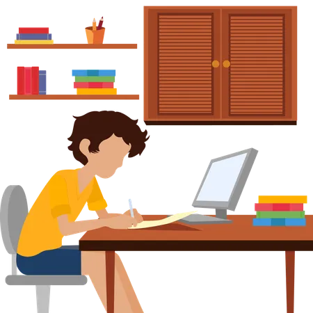 Boy doing homework  Illustration