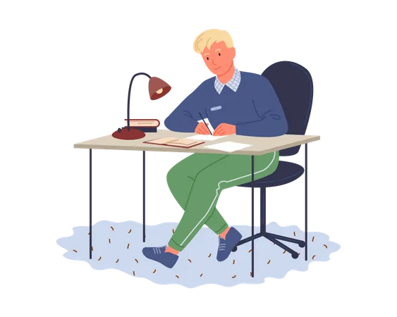 Boy doing homework  Illustration