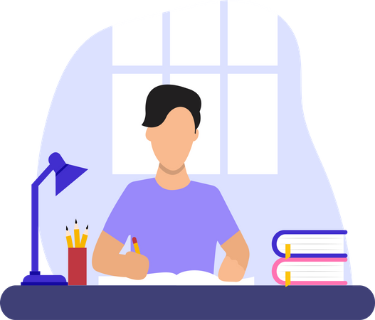 Boy doing homework  Illustration