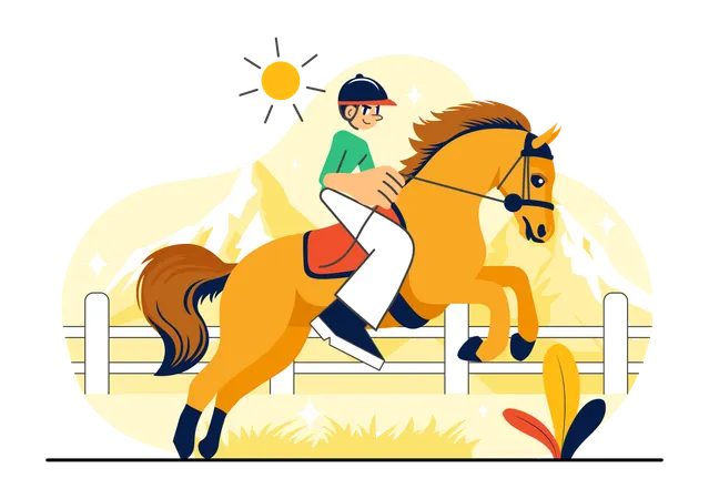 Boy doing horse Riding Practice  Illustration