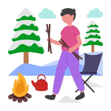 Boy doing ice Camping  Illustration