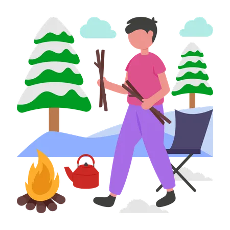 Boy doing ice Camping  Illustration