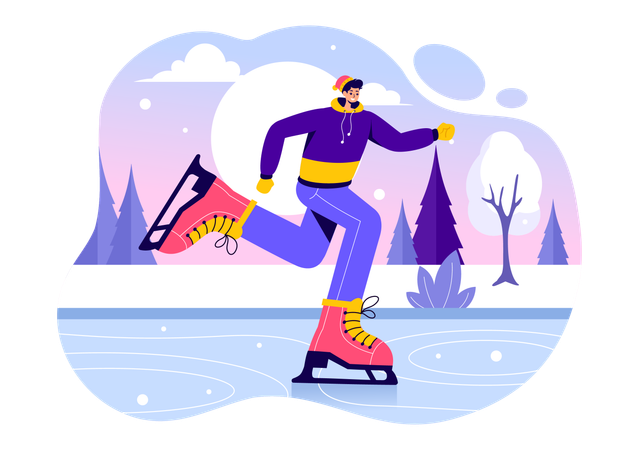 Boy doing ice skating in ice rink  Illustration