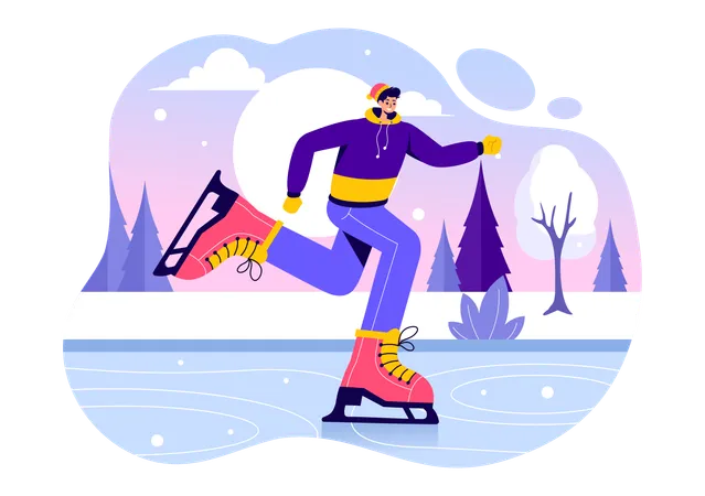 Boy doing ice skating in ice rink  Illustration