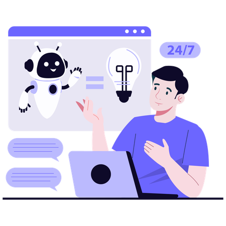 Boy doing Interactive AI Chat  Illustration