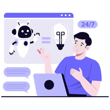 Boy doing Interactive AI Chat  Illustration