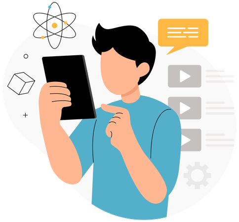 Boy doing Interactive Online Learning  Illustration