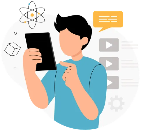 Boy doing Interactive Online Learning  Illustration