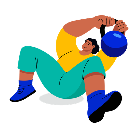 Boy doing kettlebell swing exercise at gym  Illustration