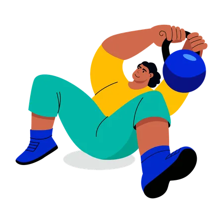 Boy doing kettlebell swing exercise at gym  Illustration