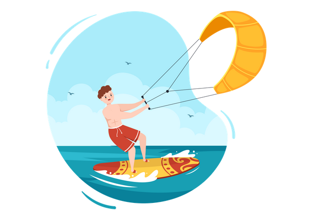 Boy doing Kitesurfing  Illustration