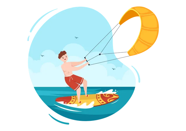 Boy doing Kitesurfing  Illustration