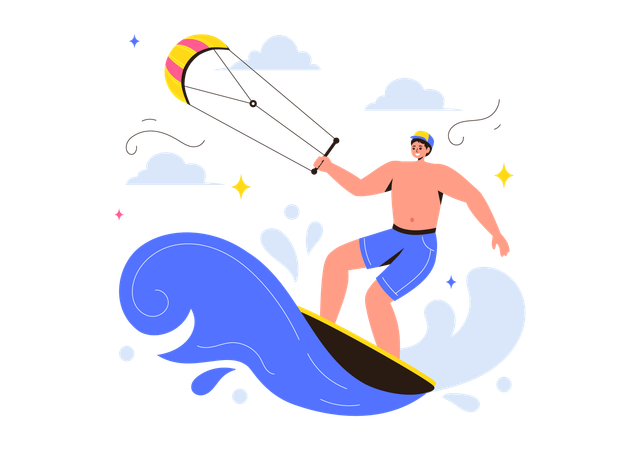 Boy doing Kitesurfing  Illustration