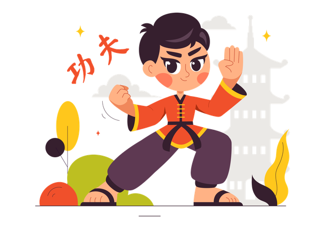 Boy doing Kung Fu  Illustration