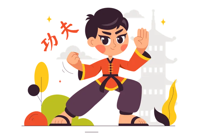 Boy doing Kung Fu  Illustration