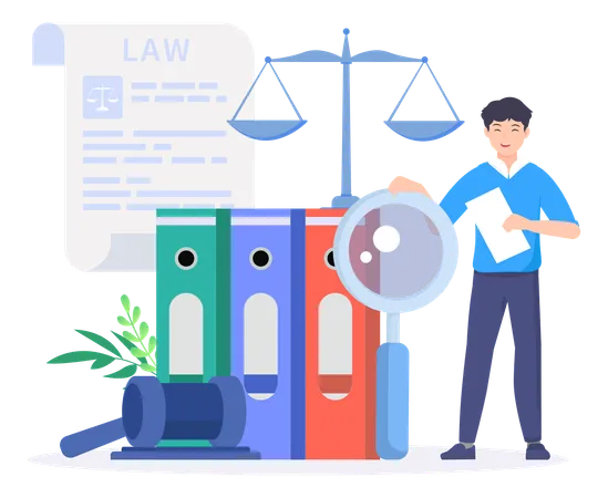 Boy doing legal research  Illustration