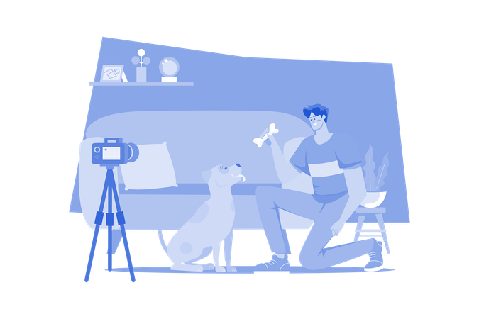 Boy doing live streaming of dog training  Illustration