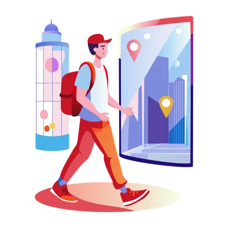 Boy doing location tracking technology  Illustration