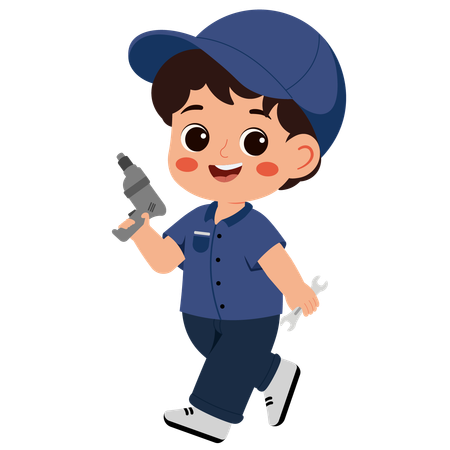 Boy doing mechanic job  Illustration