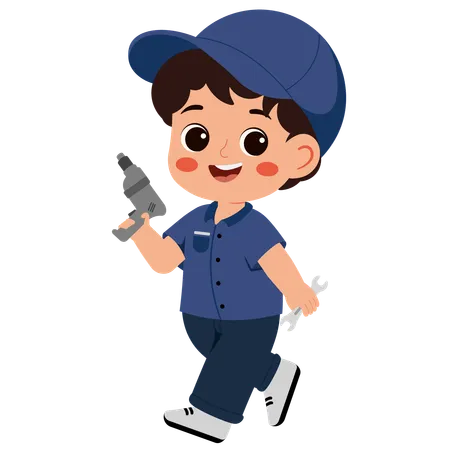 Boy doing mechanic job  Illustration