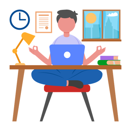 Boy doing meditation in office  Illustration