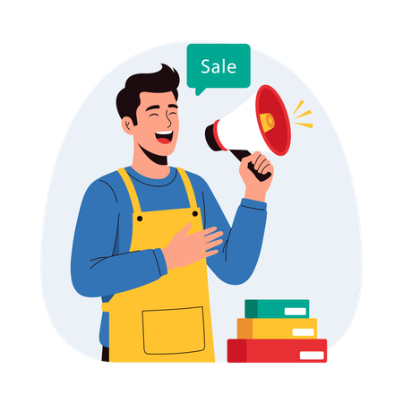 Boy doing mega sale announcement  Illustration
