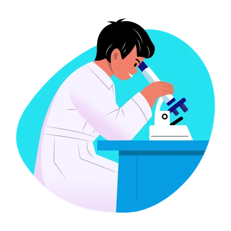 Boy doing Microscopic research  Illustration