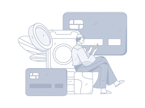 Boy doing mobile payment  Illustration