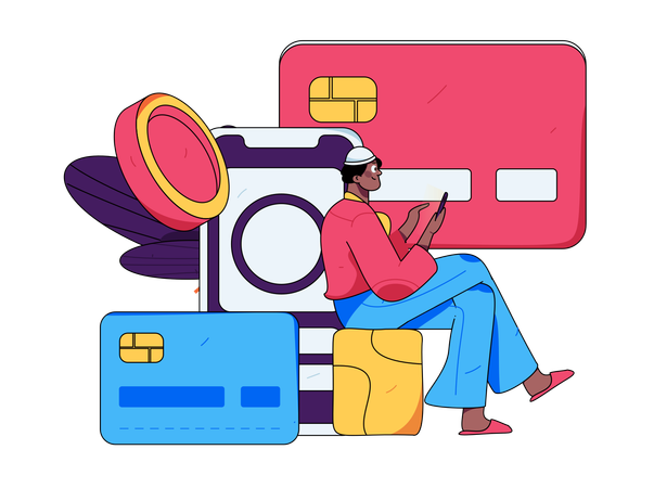 Boy doing mobile payment  Illustration