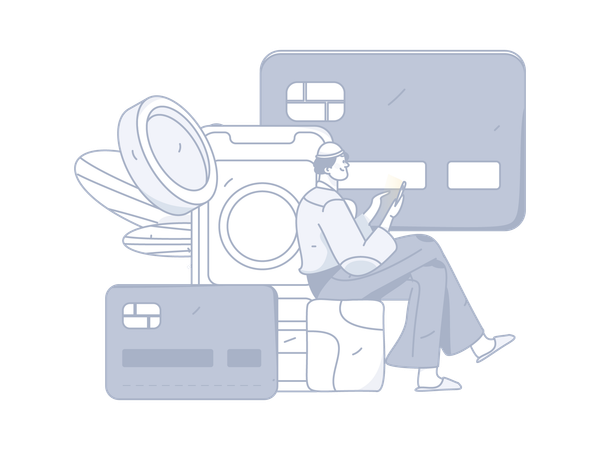 Boy doing mobile payment  Illustration