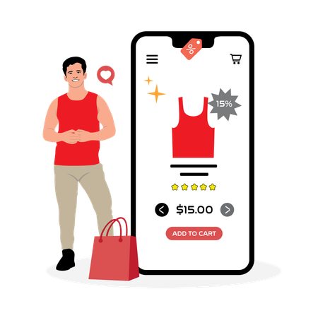Boy doing mobile shopping  Illustration