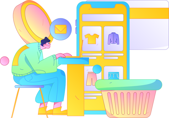 Boy doing mobile shopping  Illustration