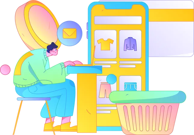 Boy doing mobile shopping  Illustration