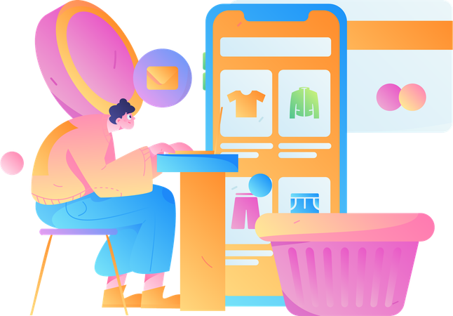 Boy doing mobile shopping  Illustration