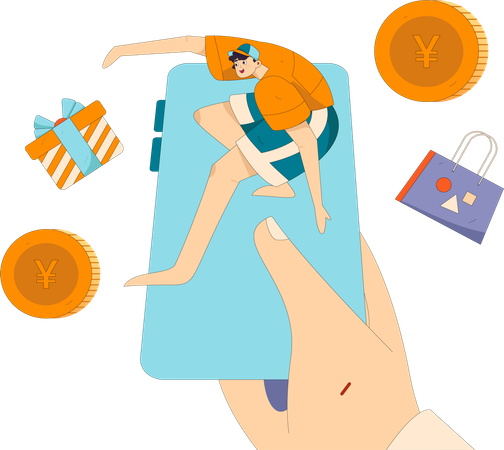 Boy doing mobile shopping  Illustration