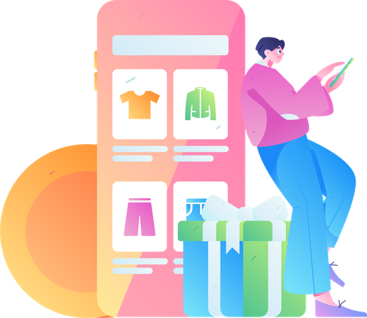 Boy doing mobile shopping  Illustration