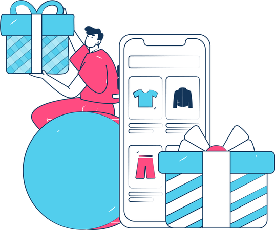 Boy doing mobile shopping  Illustration