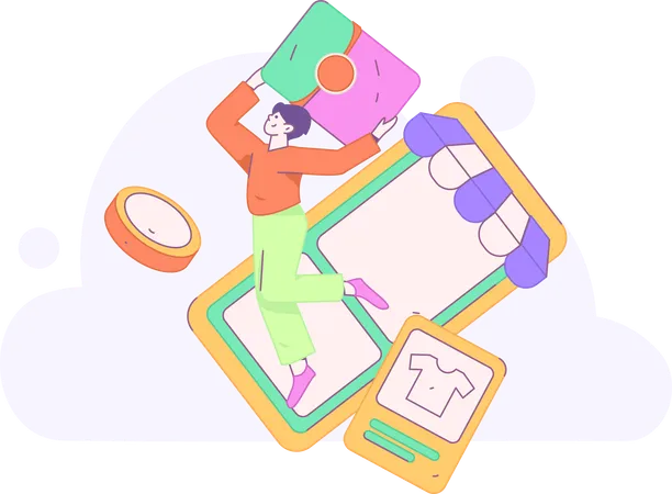 Boy doing mobile shopping  Illustration