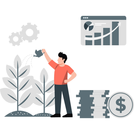 Boy doing money investment  Illustration