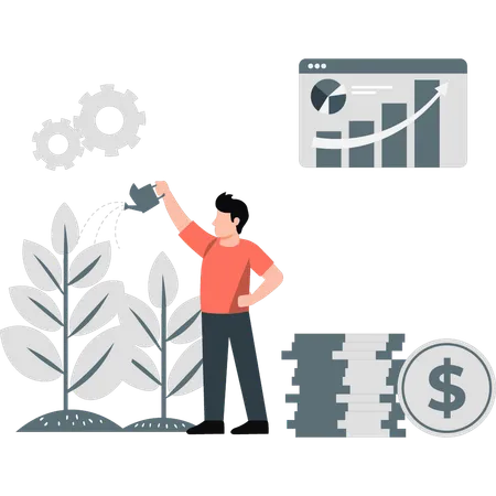 Boy doing money investment  Illustration