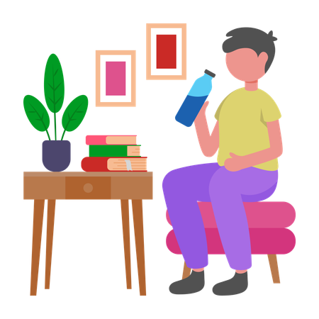 Boy doing Morning Hydration Water Intake  Illustration