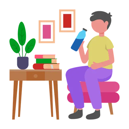 Boy doing Morning Hydration Water Intake  Illustration
