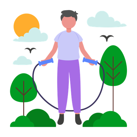 Boy doing Morning Jump Rope Exercise  Illustration