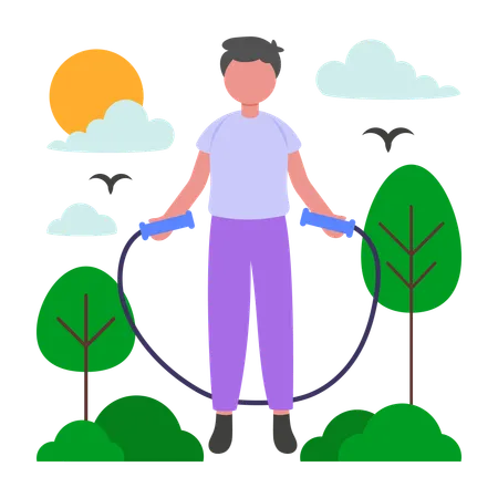 Boy doing Morning Jump Rope Exercise  Illustration