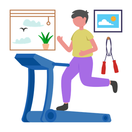 Boy doing Morning Treadmill Cardio Session  Illustration