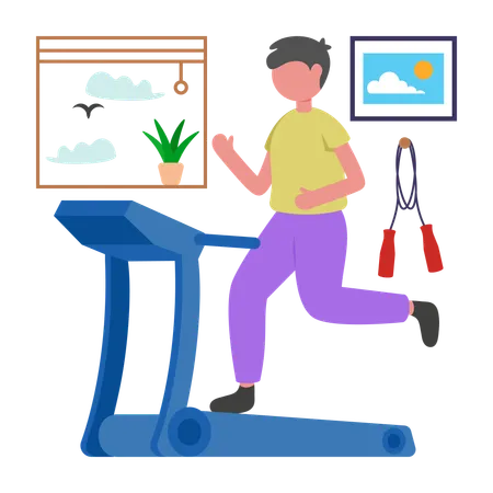 Boy doing Morning Treadmill Cardio Session  Illustration