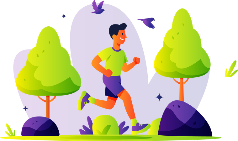 朝の散歩をする少年  イラスト