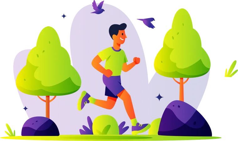 Boy doing morning walk  Illustration