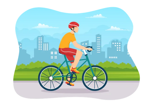 Mountain Biking Illustration With Cycling Down The Mountains For Sports Leisure And Healthy Lifestyle In Flat Cartoon Hand Drawn Templates イラスト