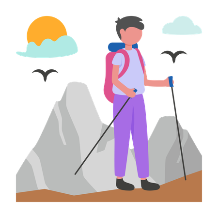 Boy doing mountain Hiking  Illustration